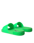 Dolce & Gabbana Green Leather Slides Sandals Beachwear Shoes