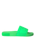 Dolce & Gabbana Green Leather Slides Sandals Beachwear Shoes