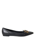 Dolce & Gabbana Black Devotion Leather Pointy Flats Shoes