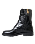 Dolce & Gabbana Black Leather Crystal Buckles Boots Shoes