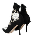 Dolce & Gabbana Black White Embroidery Slip On Boots Shoes