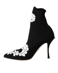 Dolce & Gabbana Black White Embroidery Slip On Boots Shoes
