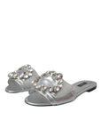Dolce & Gabbana Silver Crystal Leather Flats Sandals Shoes