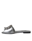 Dolce & Gabbana Silver Crystal Leather Flats Sandals Shoes