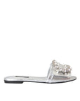 Dolce & Gabbana Silver Crystal Leather Flats Sandals Shoes