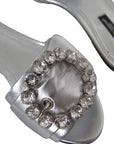 Dolce & Gabbana Silver Crystal Leather Flats Sandals Shoes