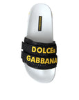 Dolce & Gabbana White Black Logo Beachwear Flats Sandals Shoes