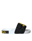 Dolce & Gabbana White Black Logo Beachwear Flats Sandals Shoes