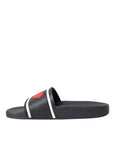 Dolce & Gabbana Black Leather I Love D&G Sandals Slides Shoes