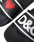 Dolce & Gabbana Black Leather I Love D&G Sandals Slides Shoes