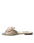 Dolce & Gabbana Beige Logo Pearl Flats Sandals Slides Shoes