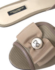 Dolce & Gabbana Beige Logo Pearl Flats Sandals Slides Shoes