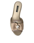Dolce & Gabbana Beige Logo Pearl Flats Sandals Slides Shoes
