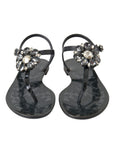 Dolce & Gabbana Black Crystal Flats Sandals Flip Flops Shoes