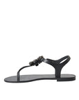Dolce & Gabbana Black Crystal Flats Sandals Flip Flops Shoes