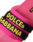 Dolce & Gabbana Pink Black Logo Beachwear Flats Sandals Shoes