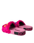 Dolce & Gabbana Multicolor Embroidered Fur Slides Sandals Shoes