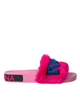 Dolce & Gabbana Multicolor Embroidered Fur Slides Sandals Shoes