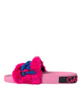 Dolce & Gabbana Multicolor Embroidered Fur Slides Sandals Shoes