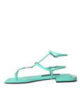Dolce & Gabbana Aqua Green Leather Ankle Strap Flats Sandals Shoes