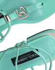 Dolce & Gabbana Aqua Green Leather Ankle Strap Flats Sandals Shoes