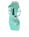 Dolce & Gabbana Aqua Green Leather Ankle Strap Flats Sandals Shoes