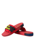 Dolce & Gabbana Red Black Logo Beachwear Flats Sandals Shoes