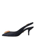 Dolce & Gabbana Blue Jacquard Crystal Slingback Heel Shoes
