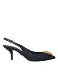 Dolce & Gabbana Blue Jacquard Crystal Slingback Heel Shoes