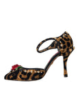 Dolce & Gabbana Brown Leopard Floral Crystal Mary Janes Pumps Shoes