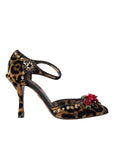 Dolce & Gabbana Brown Leopard Floral Crystal Mary Janes Pumps Shoes