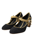 Dolce & Gabbana Black Suede Gold Mary Janes Heels Pumps Shoes