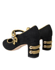 Dolce & Gabbana Black Suede Gold Mary Janes Heels Pumps Shoes