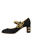 Dolce & Gabbana Black Suede Gold Mary Janes Heels Pumps Shoes