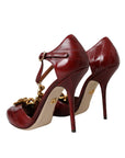 Dolce & Gabbana Dark Red Leather Gold Devotion Heart Sandals Shoes