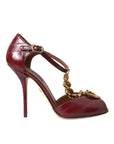 Dolce & Gabbana Dark Red Leather Gold Devotion Heart Sandals Shoes