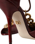 Dolce & Gabbana Dark Red Leather Gold Devotion Heart Sandals Shoes
