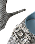 Dolce & Gabbana Light Blue Exotic Leather Crystal Bellucci Shoes