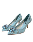 Dolce & Gabbana Blue Taormina Lace Crystal Heel Pumps Shoes
