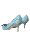 Dolce & Gabbana Blue Taormina Lace Crystal Heel Pumps Shoes