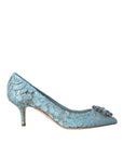 Dolce & Gabbana Blue Taormina Lace Crystal Heel Pumps Shoes