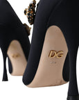 Dolce & Gabbana Black Mary Jane Jersey Crystal Pumps Shoes