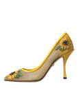 Dolce & Gabbana Yellow Sunflower Mesh Heels Pumps Shoes