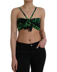 Dolce & Gabbana Black Green Leaf Silk Halter Cropped Top