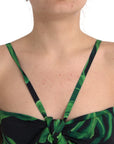 Dolce & Gabbana Black Green Leaf Silk Halter Cropped Top