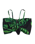Dolce & Gabbana Black Green Leaf Silk Halter Cropped Top