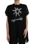 Dolce & Gabbana Black Sacred Heart Print Cotton Lace T-shirt