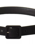 Dolce & Gabbana Black Velvet Leather Logo Waist Buckle Belt