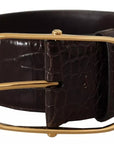 Dolce & Gabbana Brown Crocodile Pattern Leather Gold Oval Buckle Belt