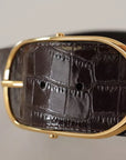Dolce & Gabbana Brown Crocodile Pattern Leather Gold Oval Buckle Belt